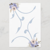 Elegante staubige, hellblaue und lila Hochzeit Menükarte (Rückseite)