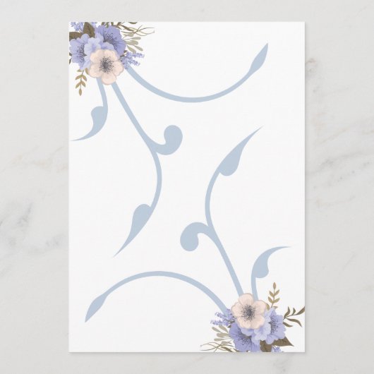 Elegante staubige, hellblaue und lila Hochzeit Menükarte (Rückseite)