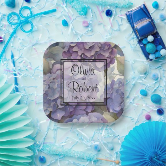 Elegante, staubige, lila Hydrangeas Pappteller (Party)