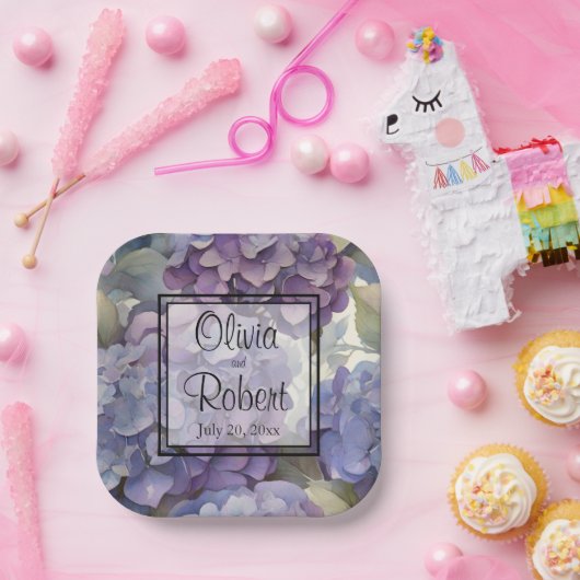 Elegante, staubige, lila Hydrangeas Pappteller (Party)