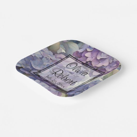 Elegante, staubige, lila Hydrangeas Pappteller (Gewinkelt)