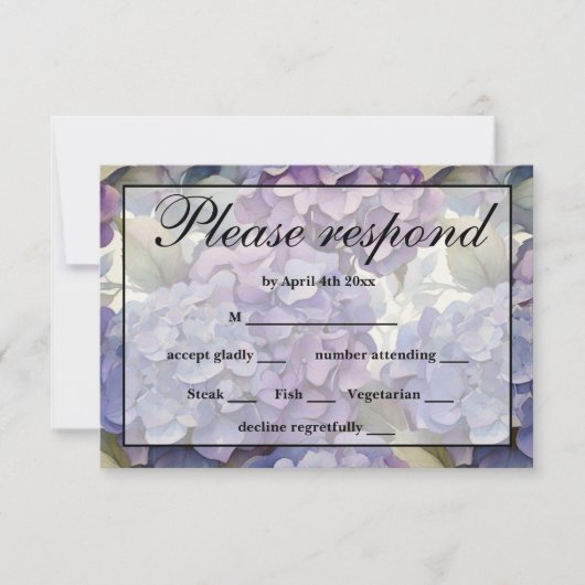 Elegante, staubige, lila Hydrangeas RSVP Karte (Vorderseite)