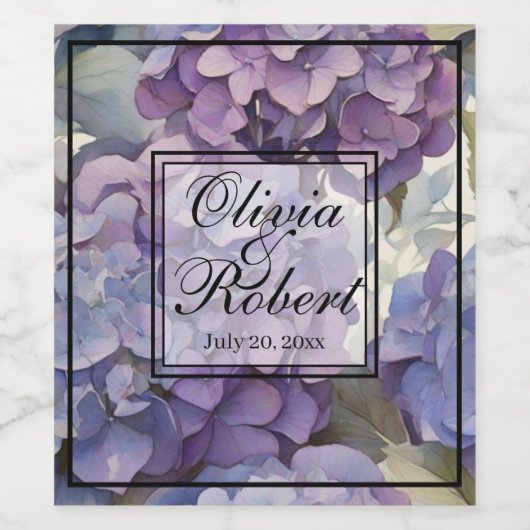 Elegante, staubige, lila Hydrangeas Weinetikett (Einzelnes Label)