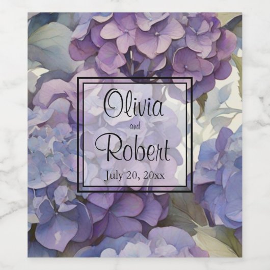 Elegante, staubige, lila Hydrangeas Weinetikett (Einzelnes Label)