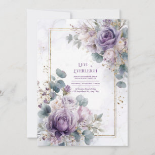 Elegante Staubige Lila Rose Eukalyptus Gold Marmor Einladung