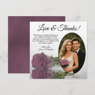 Elegante staubige Mauve-Pink-Rose Oval-Foto-Hochze Dankeskarte