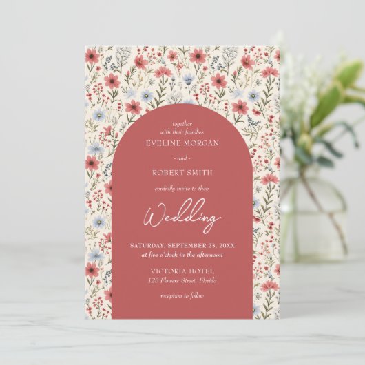 Elegante staubige Rosa-Blume Einladung (Stehend Vorderseite)