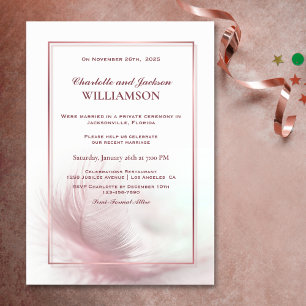 Elegante staubige rosa Feder Hochzeitsempfang Einladung