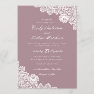 Elegante staubige rosa weiße Spitzen-Hochzeitseinl Einladung