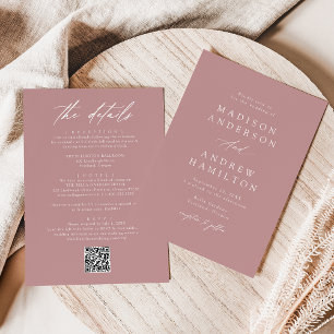 Elegante Staubige Rose Alles in Einem QR-Code Hoch Einladung