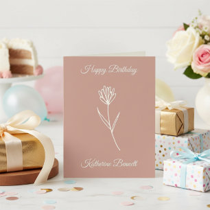 Elegante Staubige Rose Einfacher Blumenname Geburt Karte