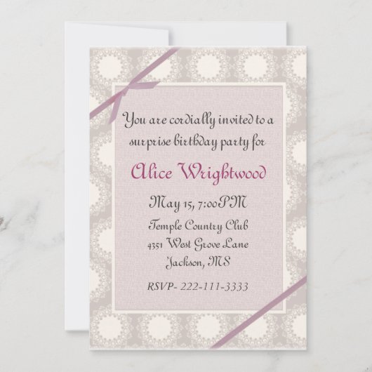 Elegante staubige Rose Ladys Birthday Einladung (Vorderseite)