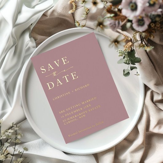Elegante staubige Rose Wedding Save the Date Folieneinladung