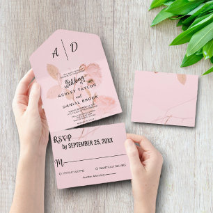 Elegante staubige Rosen-Blumen-Hochzeitseinladung All In One Einladung