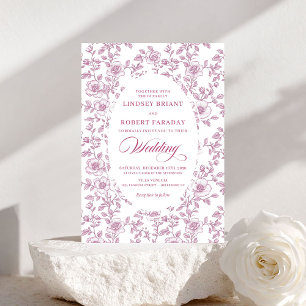 Elegante staubige Rosen-Blumentoile-Hochzeitseinla Einladung