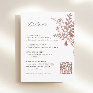 Elegante, staubige Rosen-Botanical-Hochzeitsdetail Begleitkarte
