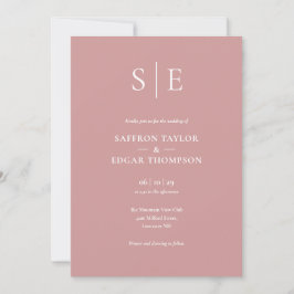 Elegante staubige Rosen moderne Monogramm-Hochzeit Einladung