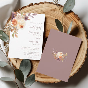 Elegante Staubige Rosen Neutrale Florale Hochzeit Einladung