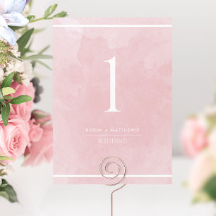 Elegante Staubige Rosen-Wasserfarbe-Tischnummer