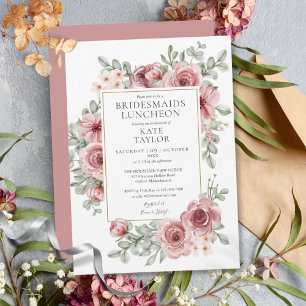Elegante staubige Rosenblumen-Lunchparty für Braut Einladung