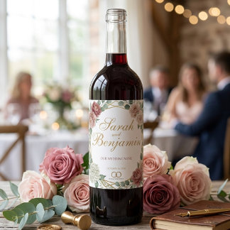 Elegante Staubige Rosenfarbene Geometrische Blumig Weinetikett