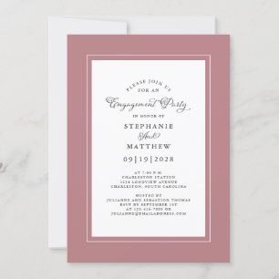 Elegante staubige Rosenhochzeit Verlobungsfeier Einladung