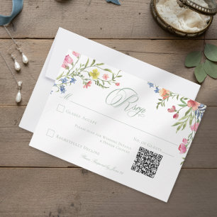 Elegante staubige Salbei-Pastell-Wildblumen-Wappen RSVP Karte