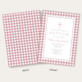 Elegante Staubrosa Gingham Mädchen Taufe Einladung