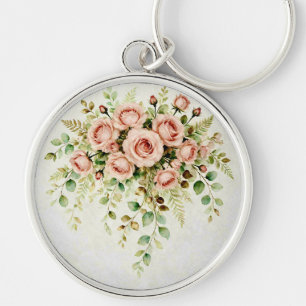 Elegante staubrosa Rose und Eukalyptus-Blüten Schlüsselanhänger