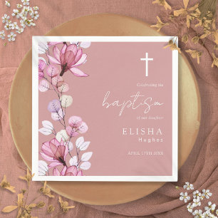 Elegante Staubrose-Pink Elegante Florale Taufe Serviette