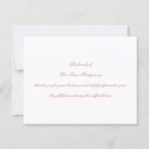 Elegante Staubrose-Script-Trauerbestätigung Dankeskarte