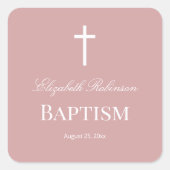 Elegante Staubrose-Taufe  Quadratischer Aufkleber (Vorderseite)