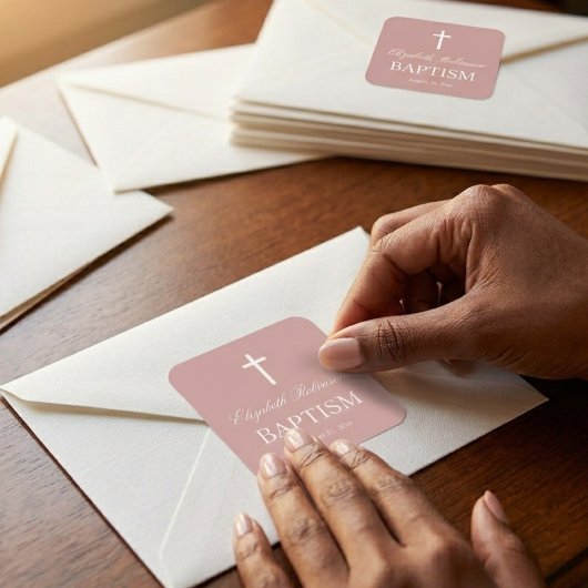 Elegante Staubrose-Taufe  Quadratischer Aufkleber