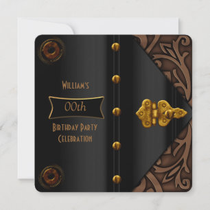 Elegante Steampunk-Geburtstagsfeier in Gold und Sc Einladung