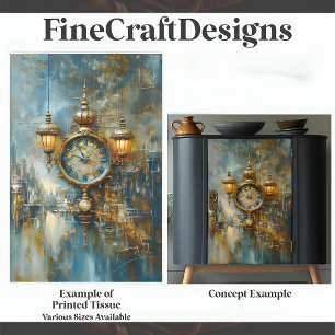 Elegante Steampunk Uhr & Laternen A8 Decoupage Seidenpapier