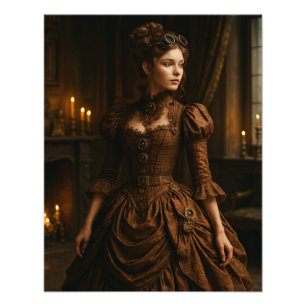 Elegante Steampunk-Victorian-Dame in Braun Fotodruck