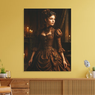 Elegante Steampunk-Victorian-Lady in Braun Leinwanddruck