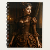 Elegante Steampunk-Victorian-Lady in Braun Planer (Vorderseite)