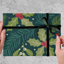 Elegante Stechpalmen-Beeren-Grün-Weihnachtsgeschen Geschenkpapier