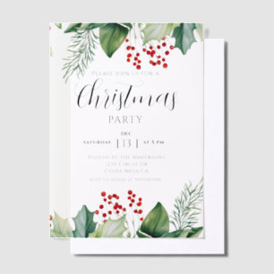 Elegante Stechpalmen-Beeren Weihnachtsfeier-Einlad Pergament Einladungen