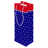 Elegante Sterne auf blau-rot-weiß Geschenktasche Geschenktüte Für Weinflaschen (Rückseite Schrägansicht)