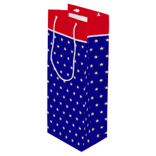 Elegante Sterne auf blau-roter und weißer Geschenk Geschenktüte Für Weinflaschen