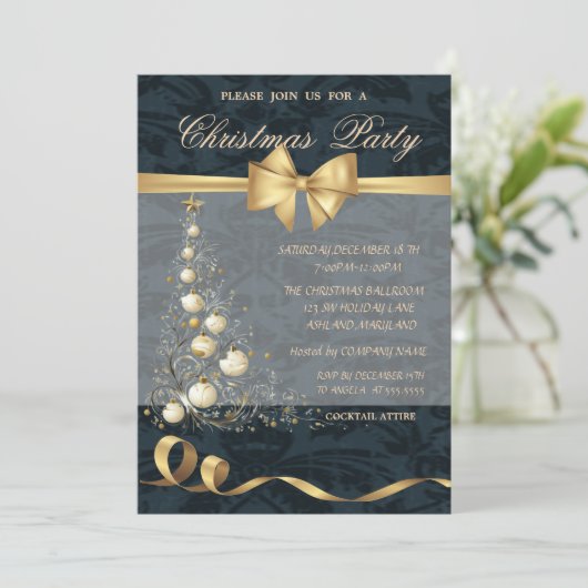 Elegante Sterne Gold Weihnachtsbaum Bow, Weihnacht Einladung (Stehend Vorderseite)