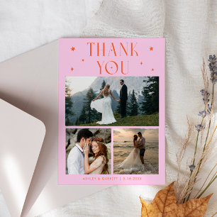 Elegante Sterne Hochzeit Mehrfach-Foto Orange Pink Dankeskarte
