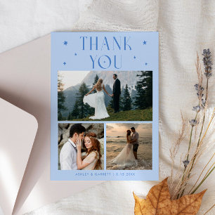 Elegante Sterne-Hochzeit Multi-Foto Eisblau Dankeskarte