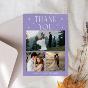 Elegante Sterne-Hochzeit Multi-Foto-Lila Dankeskarte