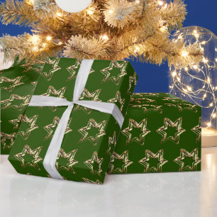 Elegante Sterne Muster Weihnachten Grün und Gold Geschenkpapier