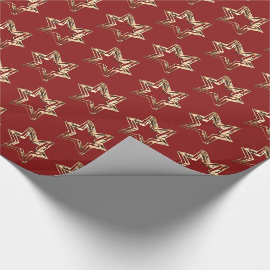 Elegante Sterne Muster Weihnachten Rot und Gold Geschenkpapier (Ecke)