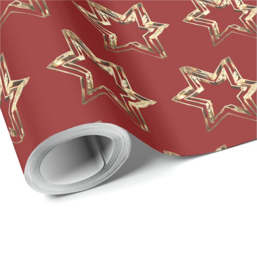 Elegante Sterne Muster Weihnachten Rot und Gold Geschenkpapier (Rolleneckpunkt)