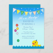 Elegante Sterne & Rubber Duck Blue Geburtstag Einladung (Vorne/Hinten)